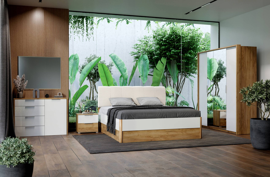 Asti AS-39-WB - Łóżko z Szufladami Dąb Craft Biały Połysk 180x200 cm