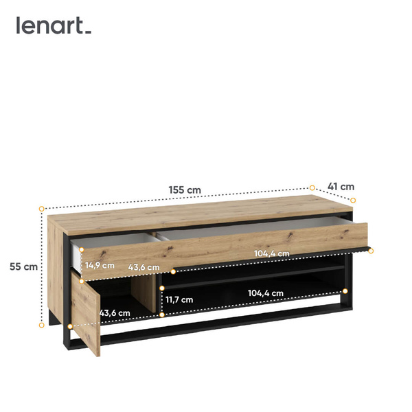 QUANT QA-04 - Szafka RTV 1D1S Z Oświetleniem Dąb Artisan/Czarna