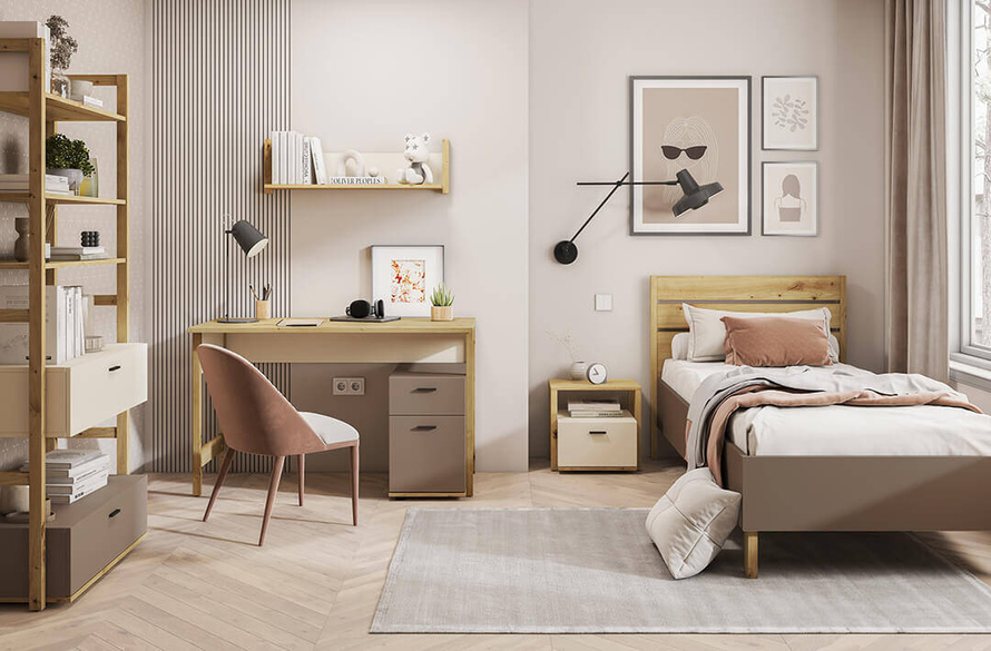 LENNY LY-03 - Regał 2S Dąb Artisan/Beż/Truflowy