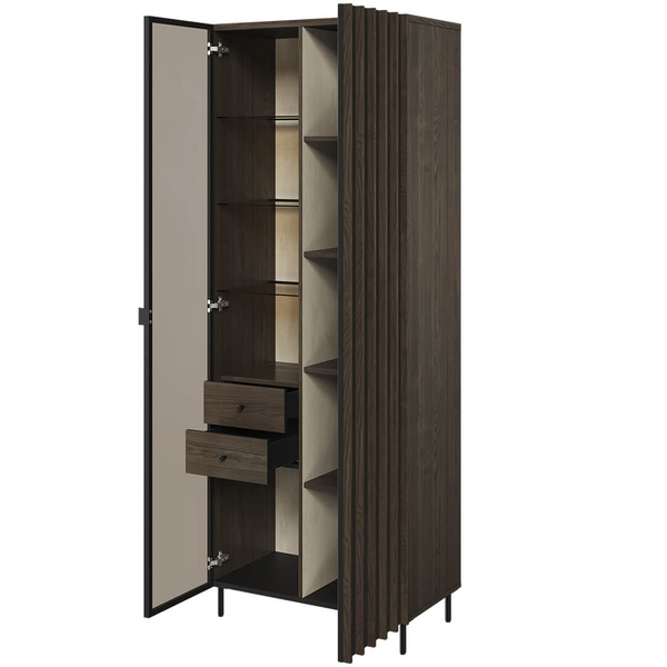 PIEMONTE PE-02 - Witryna 1D1W2S Z Oświetleniem Jesion Portland/Czarny