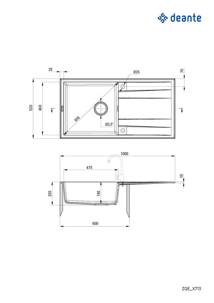 Zlewozmywak granitowy 1-komorowy z ociekaczem Eridan