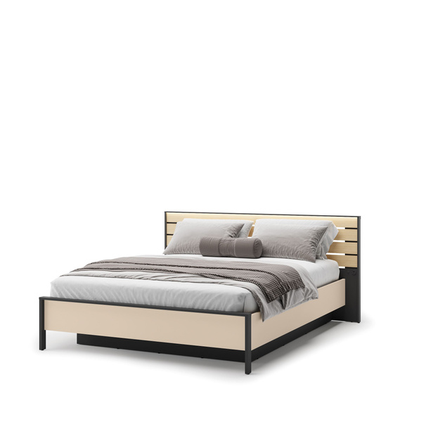 ENNA EN-02(160) - Łóżko 160 cm ze Stelażem i Oświetleniem LED Beżowy Czarny