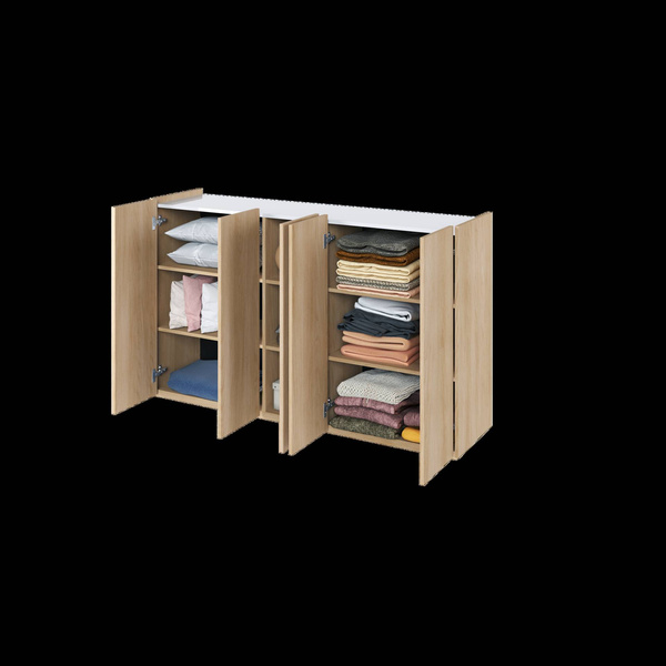 EASY EA-01 - Komoda 5-drzwiowa z Oświetleniem LED Dąb Scandi/Biały Połysk