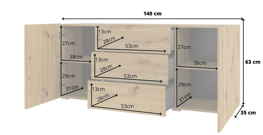 Ava Komoda 2D3S Artisan / Czarny