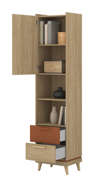 Scandi - Regał 1D2S Dąb Olejowany Ceglany