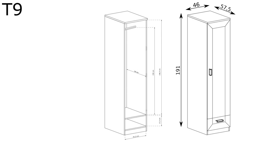 TADEUSZ-9 - Szafa 1D1S Dąb Lefkas Opcja z Drążkiem