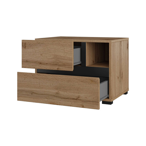 Cross S - Szafka Nocna 2 Szuflady Dąb Wotan Czarny Onyks Mat