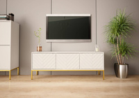 ASPEN-01 - Komoda RTV 3-drzwiowa Biały Mat Złoty Stelaż