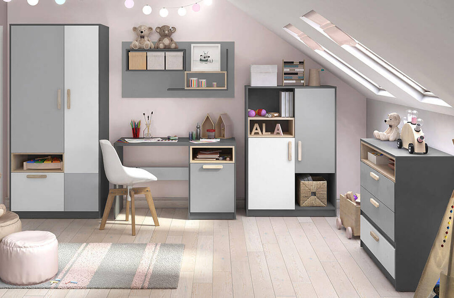 POK PO-05 - Szafka 2D1S Grafit/Buk Ibsen/Szara Jasna