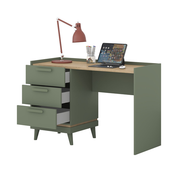 Scandi - Biurko 3S Zgaszona Zieleń Dąb Olejowany