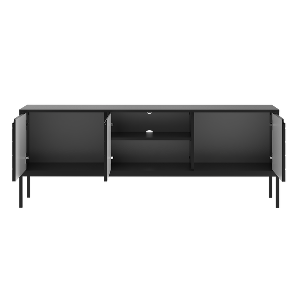 ASPEN-01 - Komoda RTV 3-drzwiowa Czarny Mat Czarny Stelaż