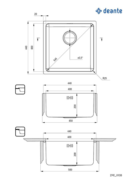 Zlewozmywak stalowy 1-komorowy podwieszany Egeria