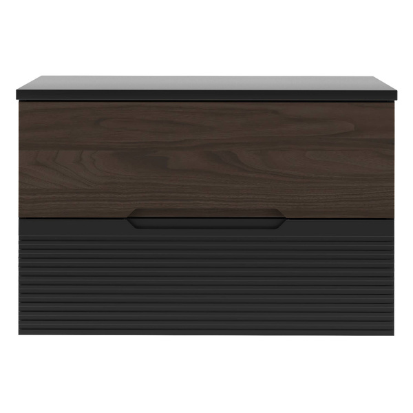 AVELLA-01 - Szafka pod Umywalkę z Blatem 2S 80cm Czarny Mat Orzech Zestaw-1