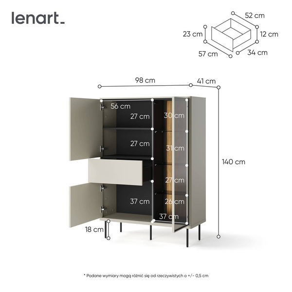 EPIRO EP-01 - Witryna 2D1S1W z Oświetleniem Kaszmir Dąb Ciemny
