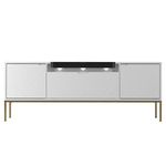 ASPEN-06 - Komoda RTV 3D z Soundbarem JBL i Oświetleniem LED Biały Mat Złoty Stelaż