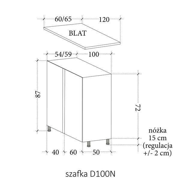 Szafka Kuchenna Dolna 1D Sorento D100N P/L Narożnik Prosty Baltic Storm Beżowy Mat