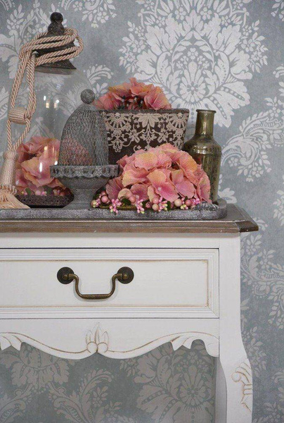 Rimini White 016 Konsola 2S prowansalska biała z przecieranym brązowym blatem drewno/mdf