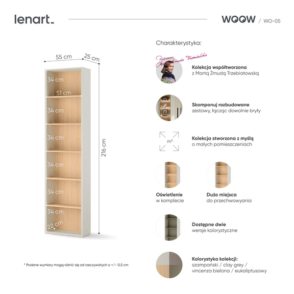 WOOW WO-05 - Regał Wąski Szampański/Eukaliptus