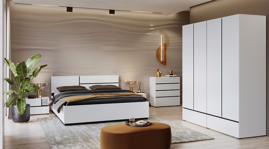 Cross S - Komoda 4 Szuflady Biały Czarny Onyks Mat