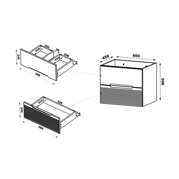 AVELLA-02 - Szafka pod Umywalkę z Blatem i Regałem 4S 140cm Czarny Mat Orzech Zestaw-7
