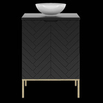 ASPEN-09 - Szafka z Umywalką i Blatem 2D 60cm Czarny Mat Zestaw-2 Złoty Stelaż