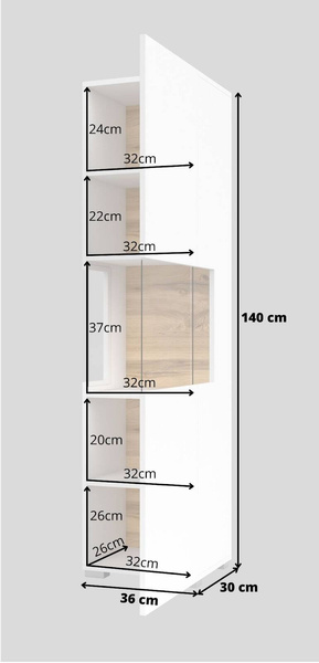 Ava Witryna 1-drzwiowa Biały Mat/Dąb Wotan