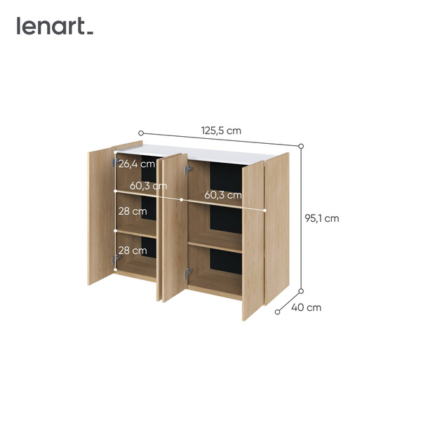 EASY EA-02 - Komoda 4-drzwiowa z Oświetleniem LED Dąb Scandi/Biały Połysk