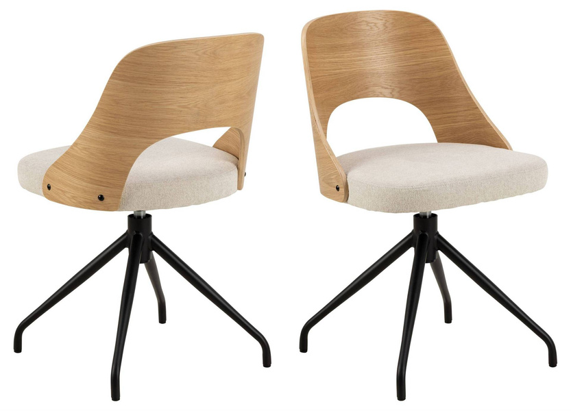 Actona Krzesło Do Jadalni Obrotowe Lucy Dąb Olejowany Beżowy Czarny Mat