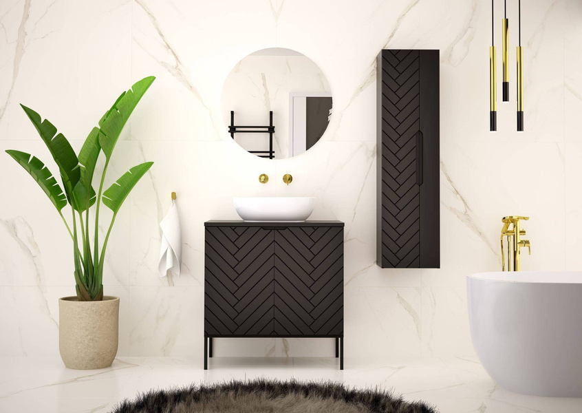 ASPEN-08 - Szafka z Umywalką i Blatem 2D 80cm Czarny Mat Zestaw-2 Czarny Stelaż