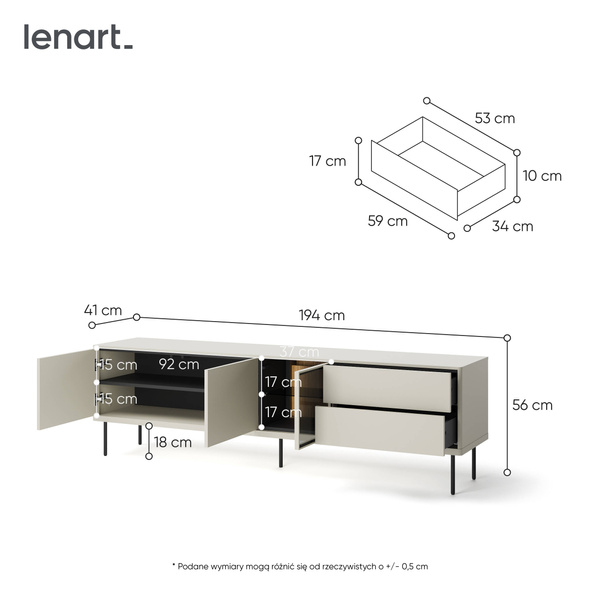 EPIRO EP-07 - Komoda RTV 2D2S1W z Oświetleniem Kaszmir Dąb Ciemny