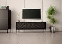 ASPEN-01 - Komoda RTV 3-drzwiowa Czarny Mat Czarny Stelaż