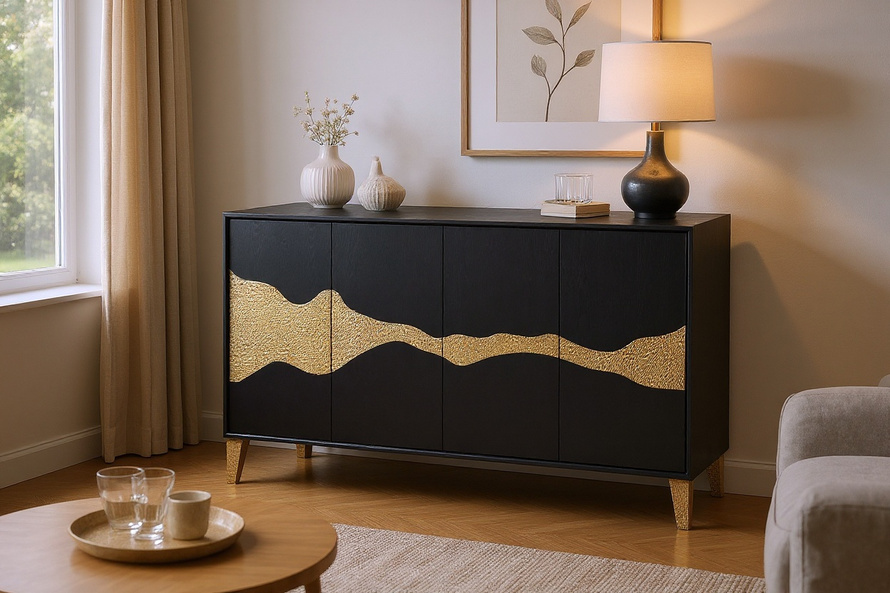 Stilig ST374 Komoda 150 cm czarna złote akcenty