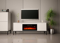 ASPEN-02 - Komoda RTV 2D z Kominkiem Elektrycznym Biały Mat Czarny Stelaż