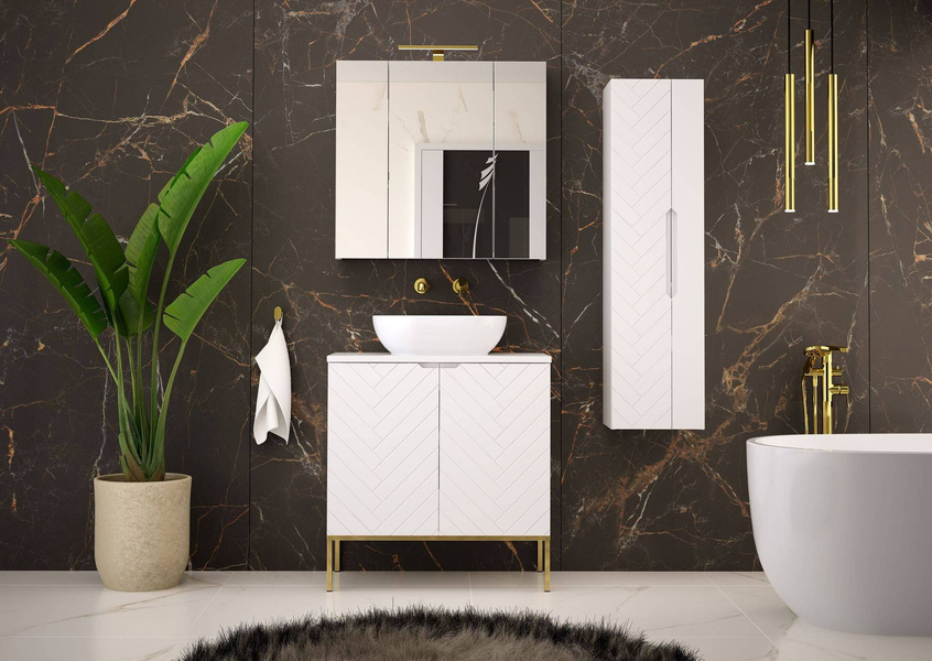 ASPEN-08 - Szafka pod Umywalkę z Blatem 2D 80cm Biały Mat Zestaw-1 Złoty Stelaż