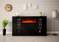 DIUNA-01 - Komoda 4D z Oświetleniem LED i Kominkiem Elektrycznym Czarny Mat Czarny Połysk