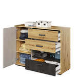 QUBIC QB-07 - Komoda 1D3S Dąb Artisan/Stal/Silk Flou