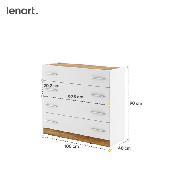 DENTRO DT-04 - Komoda 4S Biała/Dąb Stirling