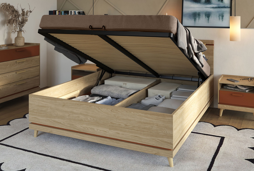 Scandi - Łóżko 160x200 cm ze Stelażem Dąb Olejowany Ceglany