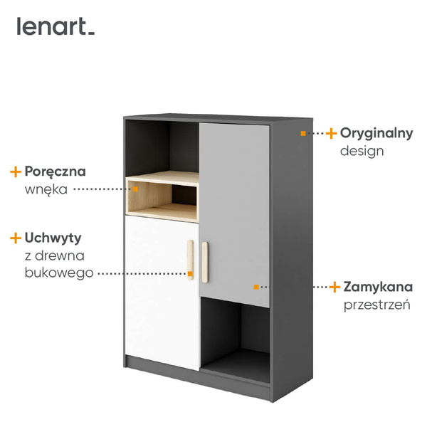 POK PO-06 - Szafka 2-drzwiowa Grafit/Buk Ibsen/Szara Jasna