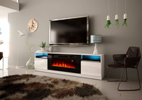 YORK-02 - Komoda RTV 2D z LED i Kominkiem Biały Mat Biały Połysk