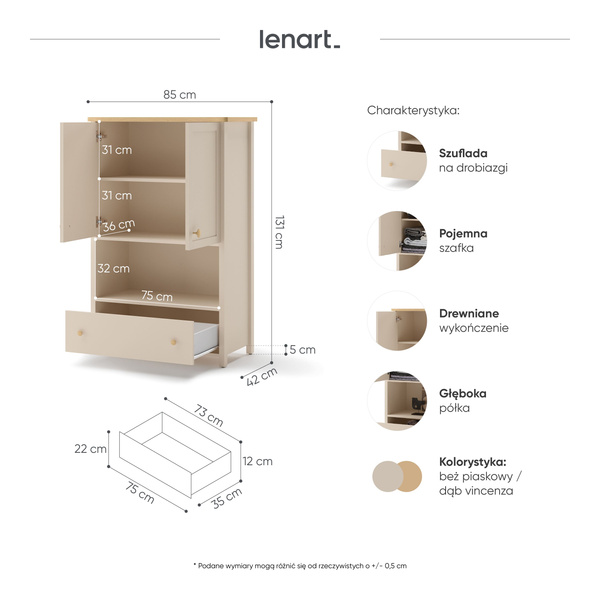 STORY SO-11 - Komoda 2D1S Beż Piaskowy Dąb Vincenza Bielona