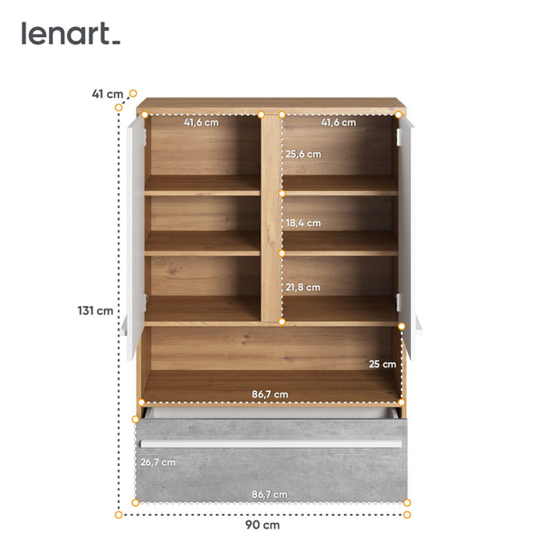 PLANO PN-04 - Szafka 2D1S Dąb Nash/Biała/Beton