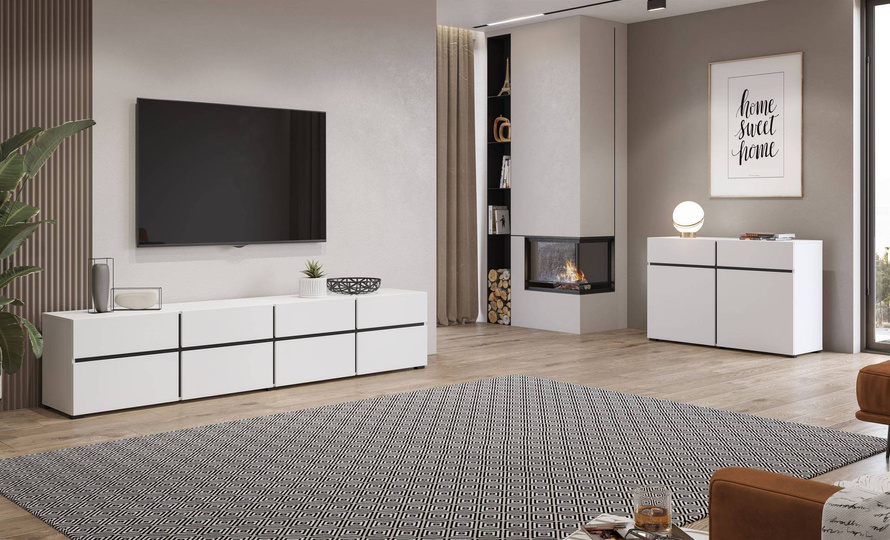 Cross – Komoda RTV 4D4S Biały Czarny Mat