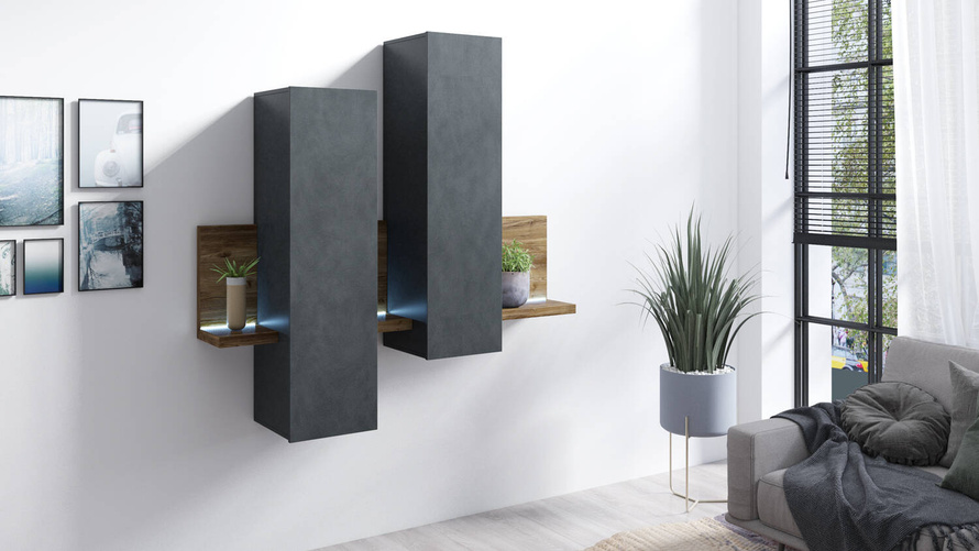 Bota Witryna Wisząca z Półką i Oświetleniem Świerk Appenzell / Matera