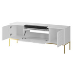 ASPEN-06 - Komoda RTV 3D z Soundbarem JBL i Oświetleniem LED Biały Mat Złoty Stelaż