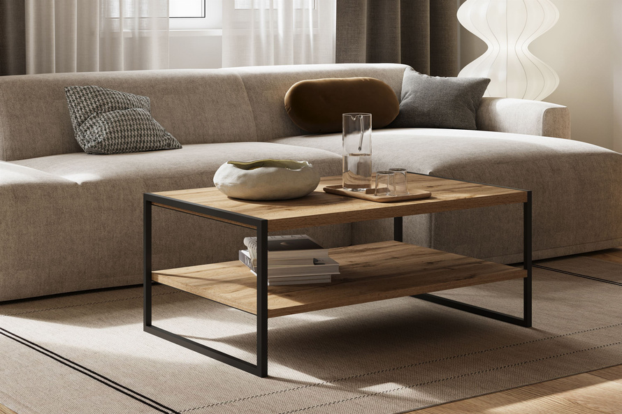 Eko - Stolik Kawowy Prostokątny Dąb Wotan Czarny Metal