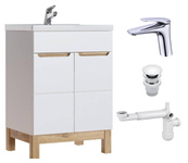 Szafka  60 cm Bali Biały z umywalką, baterią i syfonem z korkiem