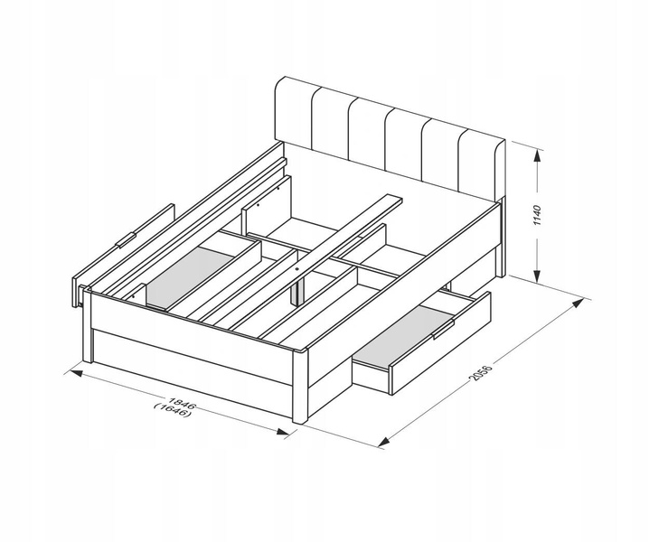 Ramona RA-36-LV - Łóżko z Zagłówkiem 2 Szuflady Dąb Craft Lava Mat 160x200 cm
