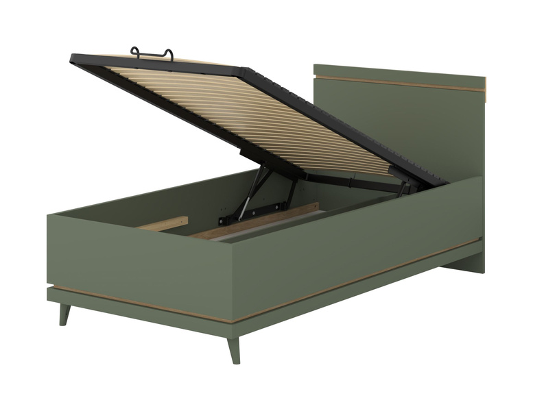 Scandi - Łóżko 100x200 cm ze Stelażem Zgaszona Zieleń Dąb Olejowany