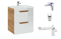 Szafka 50 cm Aruba White z Umywalką, Baterią i Syfonem z Korkiem
